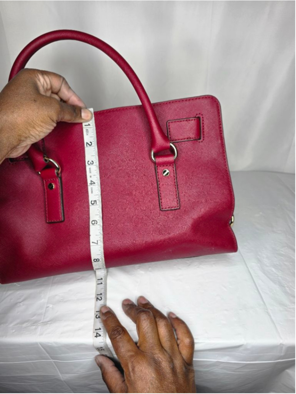 Michael Kors Red Saffiano Leather Satchel Crossbody Bag Gold Lock Charm - Picture 12 of 13